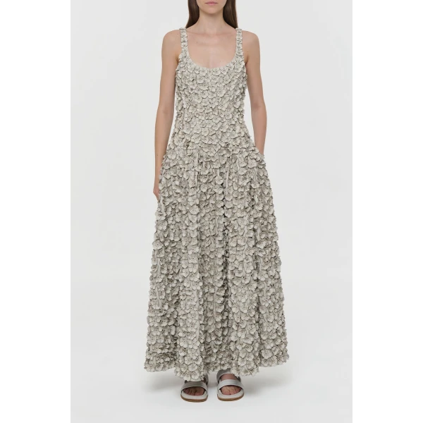 Gabriela Hearst Ceolan Embroidered Floral Maxi Dress in White Leather, view 5