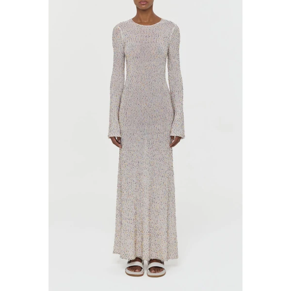 Gabriela Hearst Chandra Knit Maxi Dress in Ivory Multi Beaded Cashmere Silk, view 2