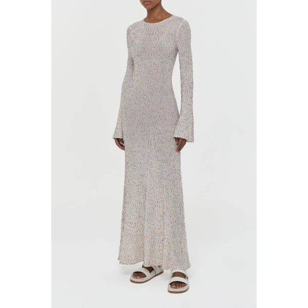 Gabriela Hearst Chandra Knit Maxi Dress in Ivory Multi Beaded Cashmere Silk, view 3