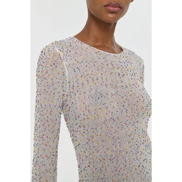 Gabriela Hearst Chandra Knit Maxi Dress in Ivory Multi Beaded Cashmere Silk, view 5