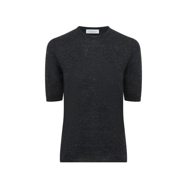 Gabriela Hearst Chryse Knit T-Shirt in Black Cashmere Silk with Hemp, view 2