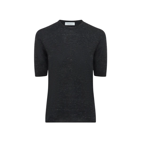Gabriela Hearst Chryse Knit T-Shirt in Black Cashmere Silk with Hemp