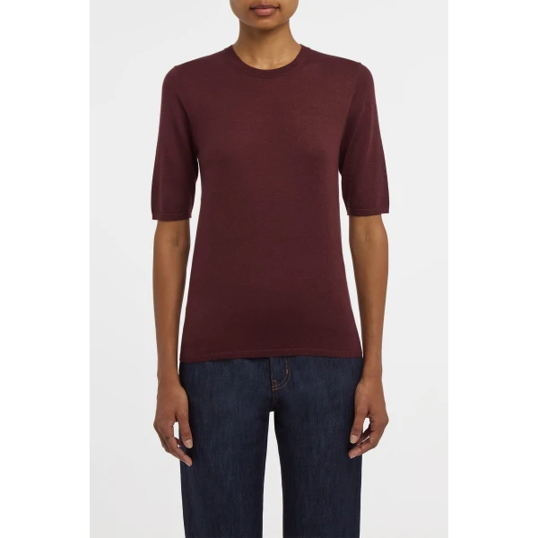 Gabriela Hearst Chryse Knit T-Shirt in Bordeaux Cashmere Silk with Hemp, view 2
