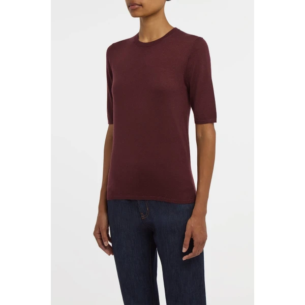 Gabriela Hearst Chryse Knit T-Shirt in Bordeaux Cashmere Silk with Hemp, view 3