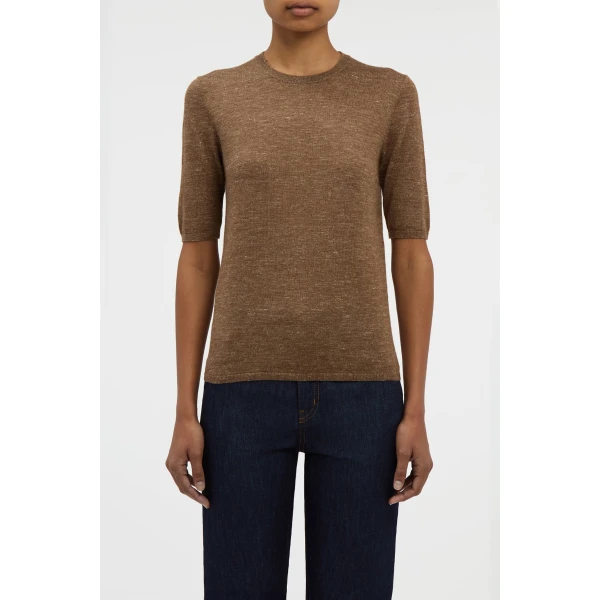 Gabriela Hearst Chryse Knit T-Shirt in Chestnut Cashmere Silk with Hemp, view 2