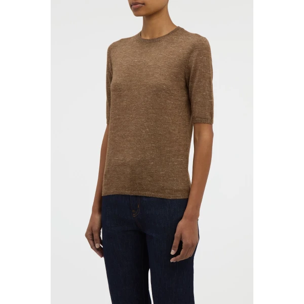 Gabriela Hearst Chryse Knit T-Shirt in Chestnut Cashmere Silk with Hemp, view 3