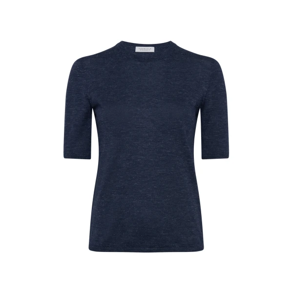 Gabriela Hearst Chryse Knit T-Shirt in Electric Navy Cashmere Silk with Hemp, view 2