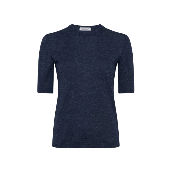 Gabriela Hearst Chryse Knit T-Shirt in Electric Navy Cashmere Silk with Hemp