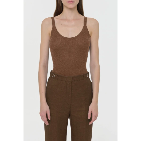 Gabriela Hearst Cinxia Knit Tank Top in Chestnut Cahmere Silk with Hemp, view 2