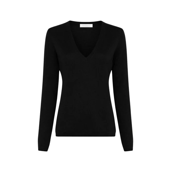 Gabriela Hearst Clementia Knit V-Neck Sweater in Black Cashmere Silk