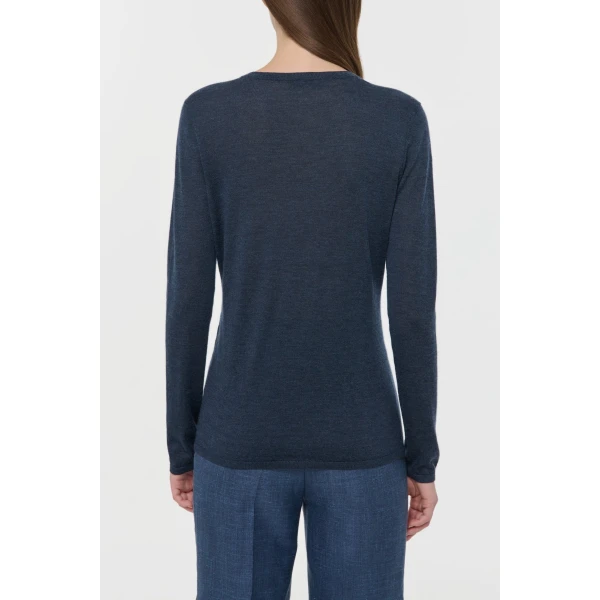 Gabriela Hearst Clementia Knit V-Neck Sweater in Denim Cashmere Silk, view 4