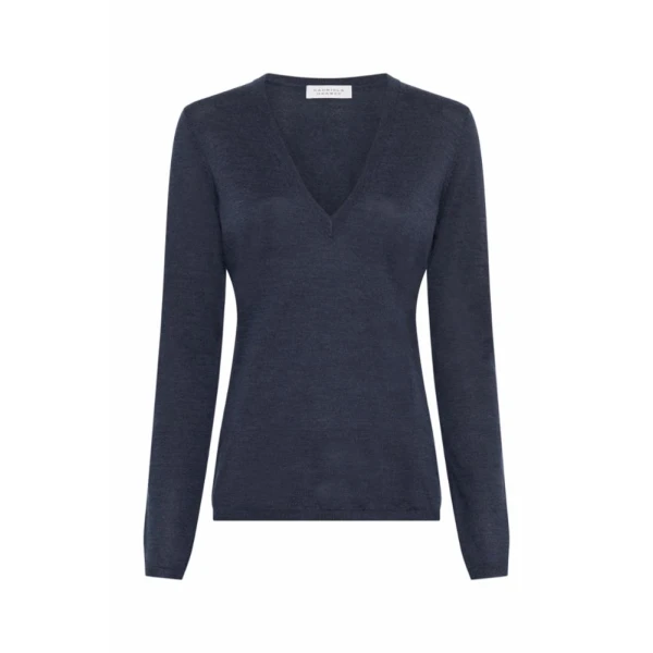 Gabriela Hearst Clementia Knit V-Neck Sweater in Denim Cashmere Silk, view 6