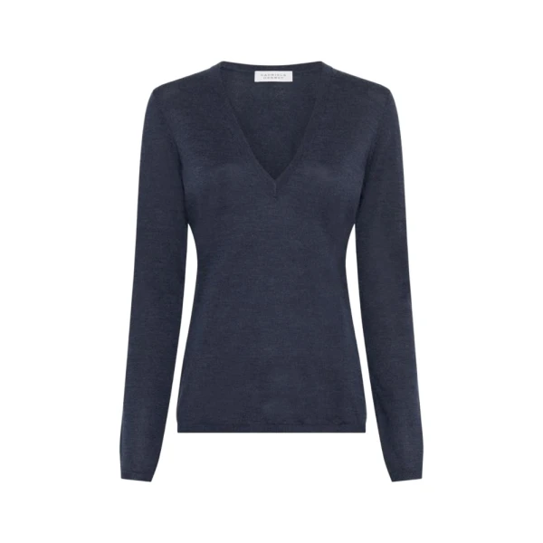Gabriela Hearst Clementia Knit V-Neck Sweater in Denim Cashmere Silk