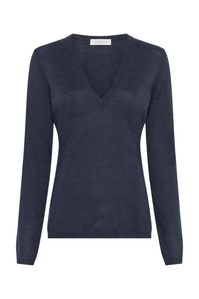 Gabriela Hearst Clementia Knit V-Neck Sweater in Denim Cashmere Silk