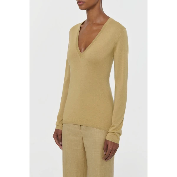 Gabriela Hearst Clementia Knit V-Neck Sweater in Hay Cashmere Silk, view 3