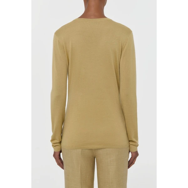 Gabriela Hearst Clementia Knit V-Neck Sweater in Hay Cashmere Silk, view 4