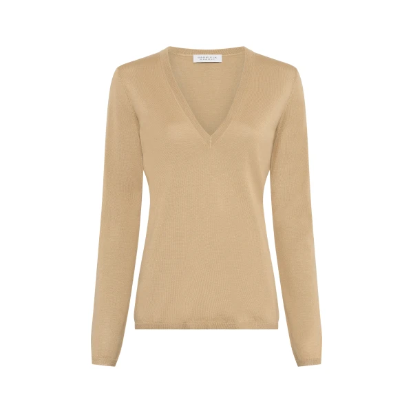 Gabriela Hearst Clementia Knit V-Neck Sweater in Hay Cashmere Silk, view 6