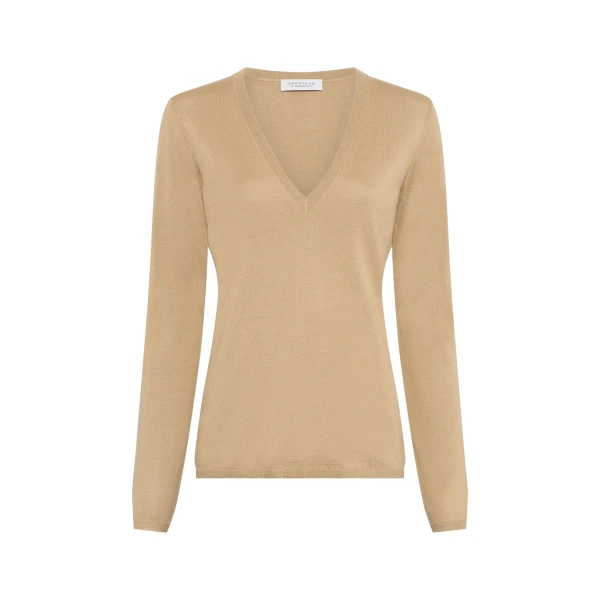 Gabriela Hearst Clementia Knit V-Neck Sweater in Hay Cashmere Silk