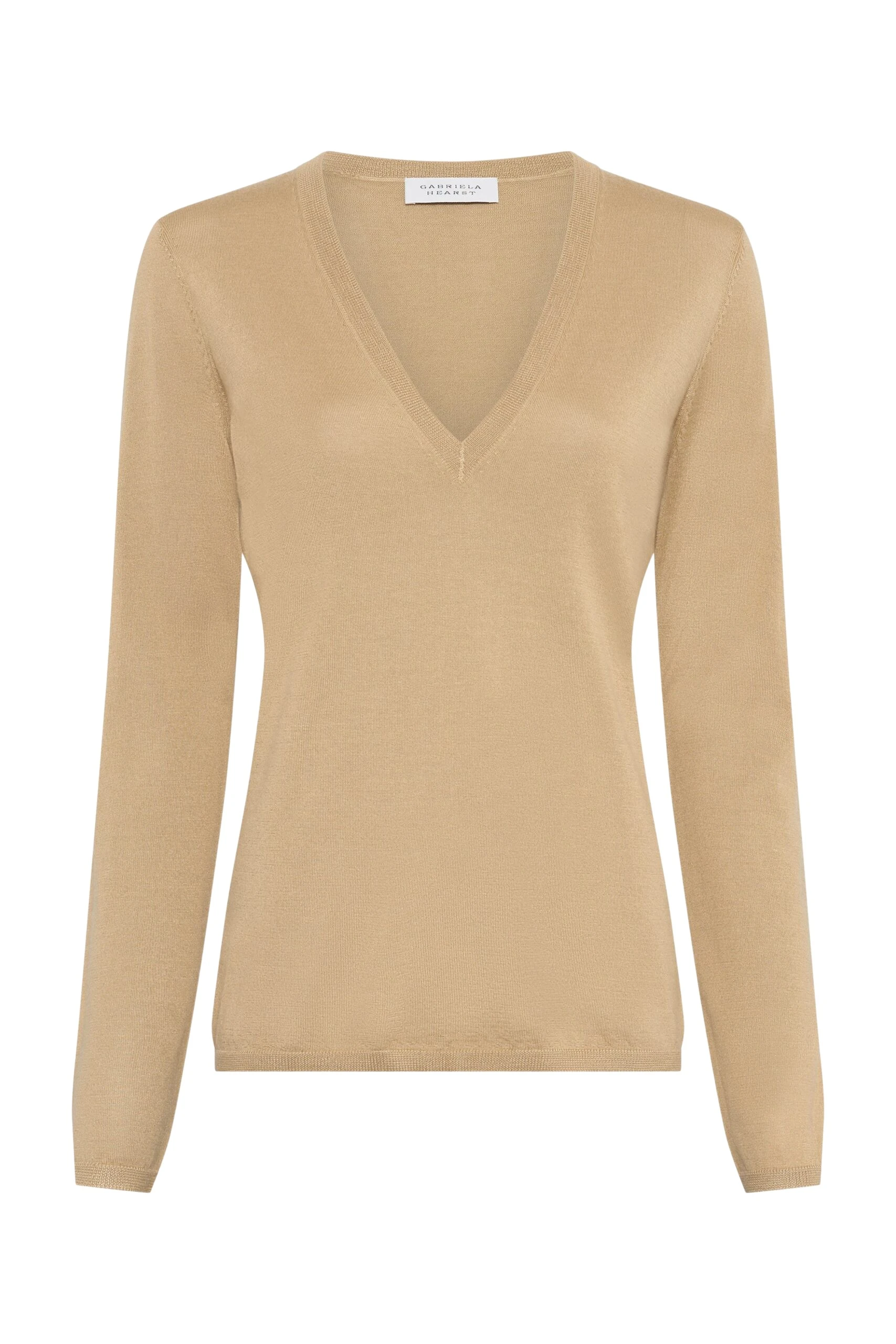 Gabriela Hearst Clementia Knit V-Neck Sweater in Hay Cashmere Silk
