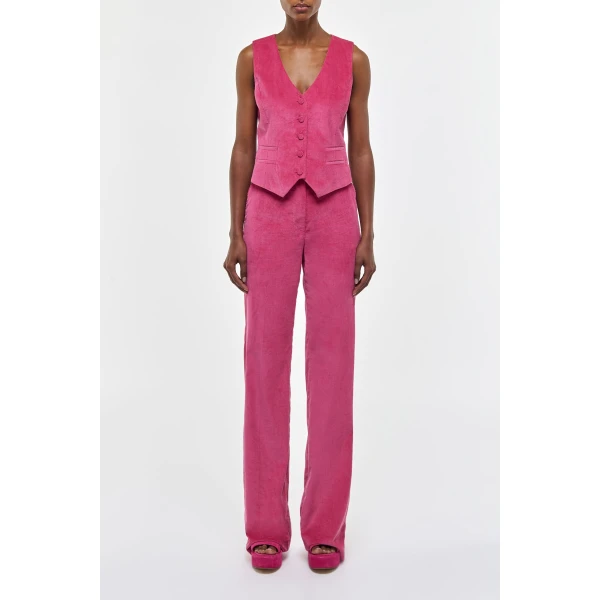 Gabriela Hearst Coleridge Vest in Fuchsia Sea Island Cotton Corduroy, view 2