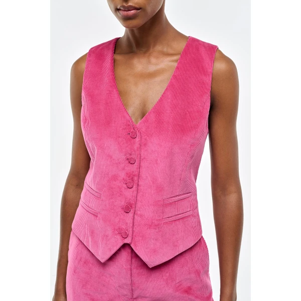 Gabriela Hearst Coleridge Vest in Fuchsia Sea Island Cotton Corduroy, view 5