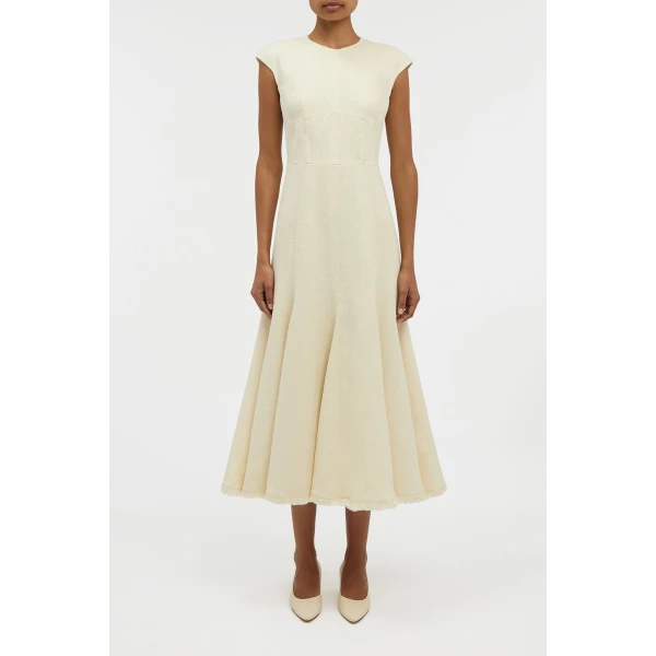 Gabriela Hearst Crowther Midi Dress in Ivory Virgin Wool Silk Slub, view 2
