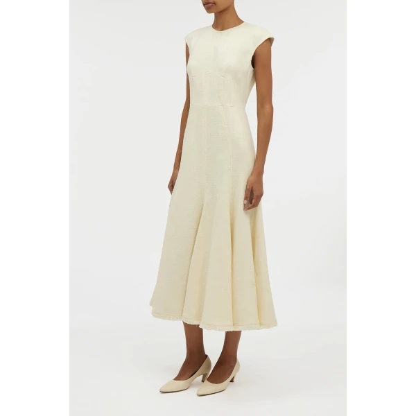 Gabriela Hearst Crowther Midi Dress in Ivory Virgin Wool Silk Slub, view 3