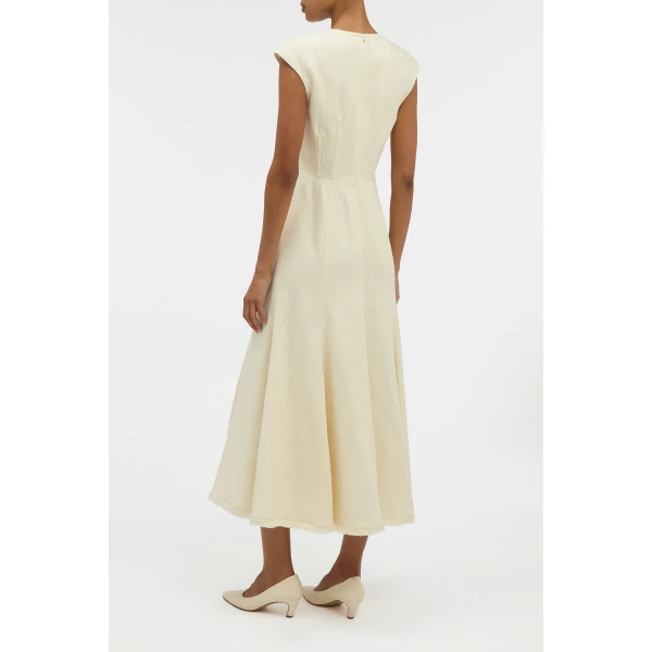 Gabriela Hearst Crowther Midi Dress in Ivory Virgin Wool Silk Slub, view 4