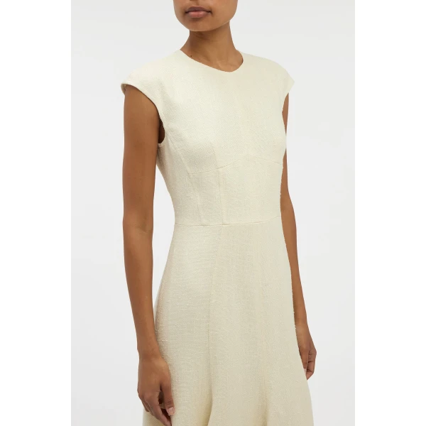 Gabriela Hearst Crowther Midi Dress in Ivory Virgin Wool Silk Slub, view 5