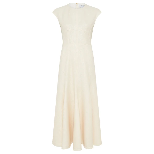 Gabriela Hearst Crowther Midi Dress in Ivory Virgin Wool Silk Slub, view 6