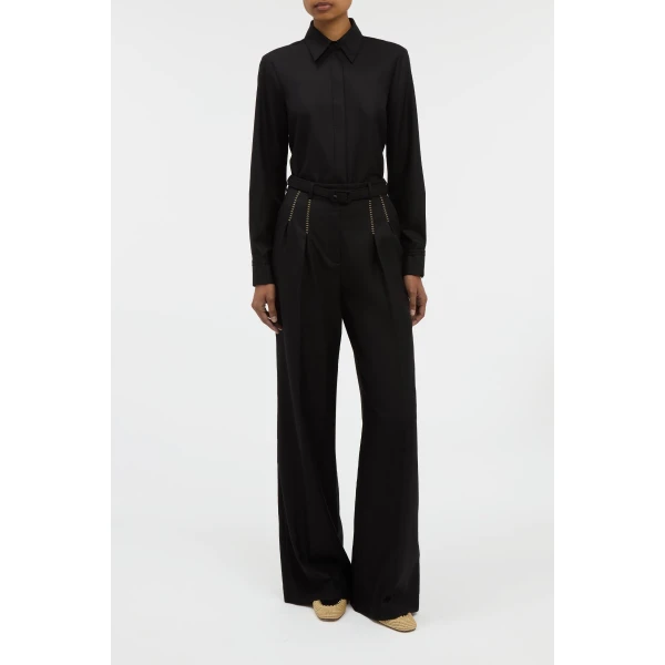 Gabriela Hearst Cruz Shirt in Black & Camel Cashmere, view 3