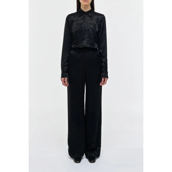 Gabriela Hearst Cruz Shirt in Black Embroidered Silk, view 2