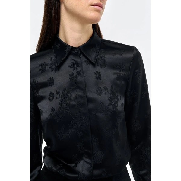 Gabriela Hearst Cruz Shirt in Black Embroidered Silk, view 5