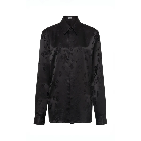 Gabriela Hearst Cruz Shirt in Black Embroidered Silk, view 6