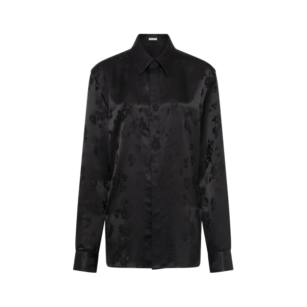 Gabriela Hearst Cruz Shirt in Black Embroidered Silk