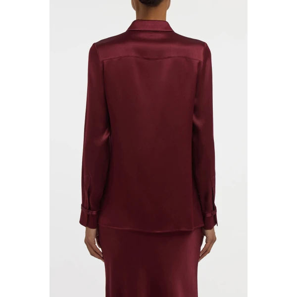 Gabriela Hearst Cruz Shirt in Bordeaux Silk Satin, view 4