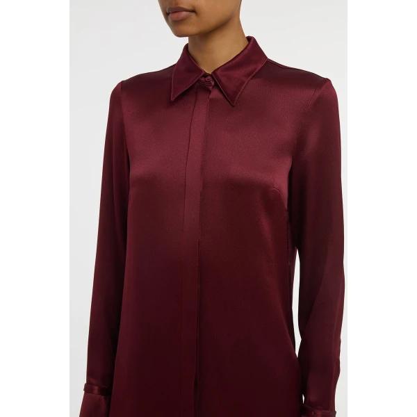 Gabriela Hearst Cruz Shirt in Bordeaux Silk Satin, view 5