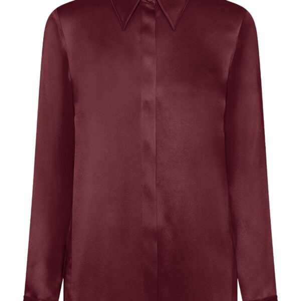 Gabriela Hearst Cruz Shirt in Bordeaux Silk Satin