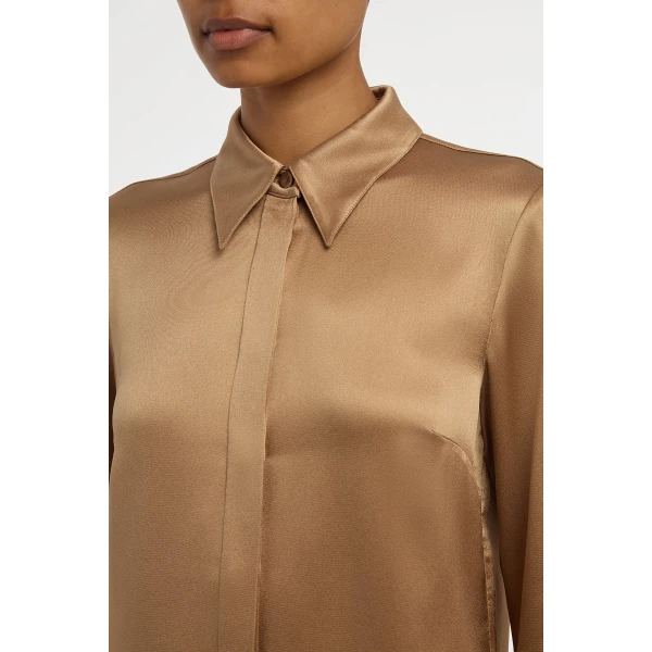 Gabriela Hearst Cruz Shirt in Camel Silk Satin, view 5