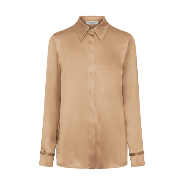 Gabriela Hearst Cruz Shirt in Camel Silk Satin