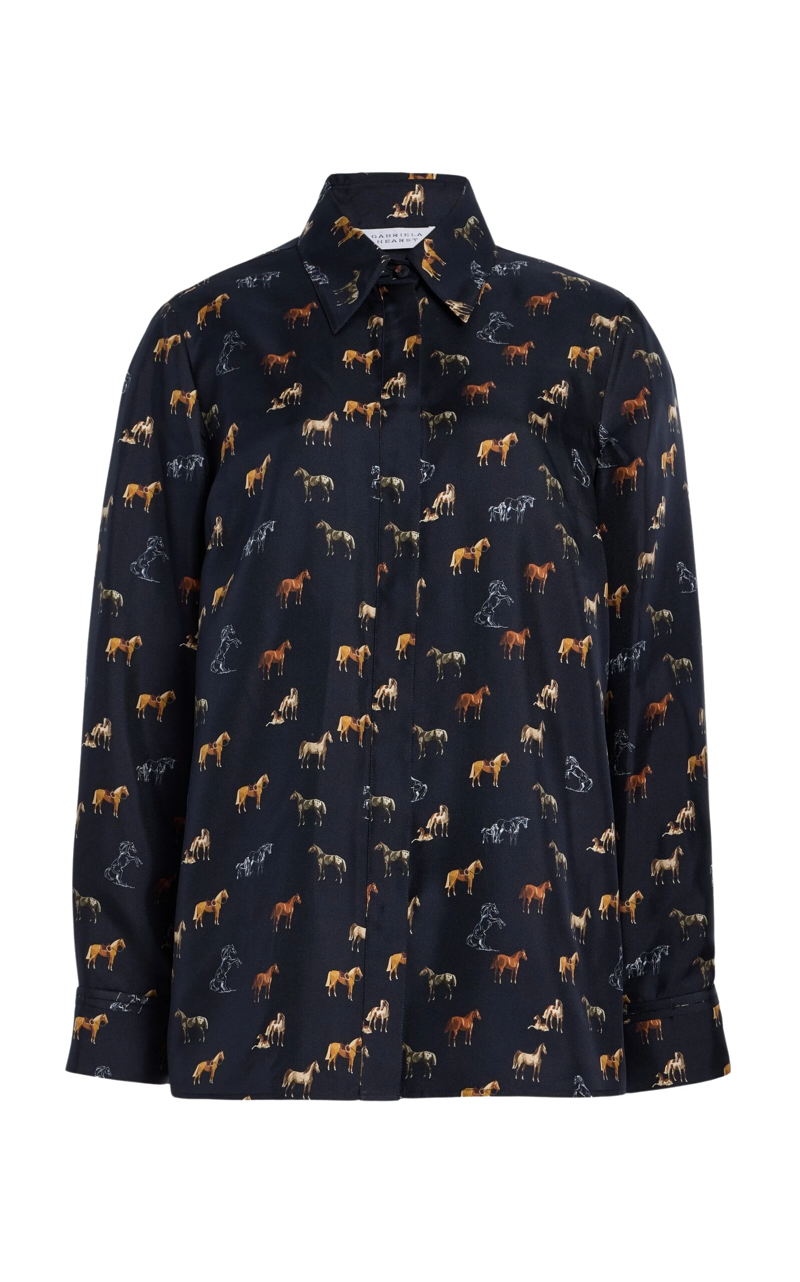 Gabriela Hearst Cruz Shirt in Dark Navy Multi Printed Silk Twill
