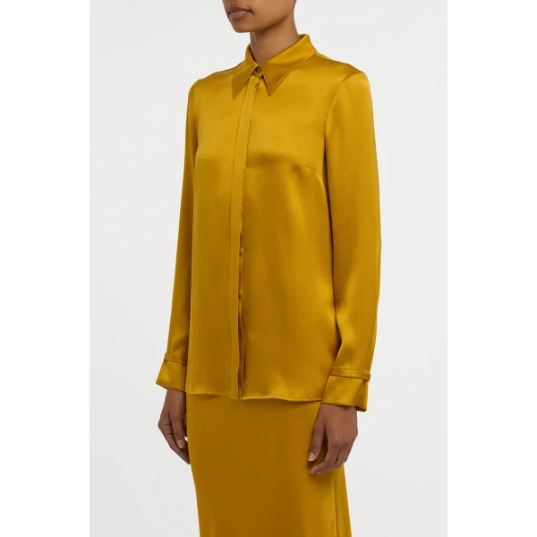 Gabriela Hearst Cruz Shirt in Golden Birch Silk Satin, view 4