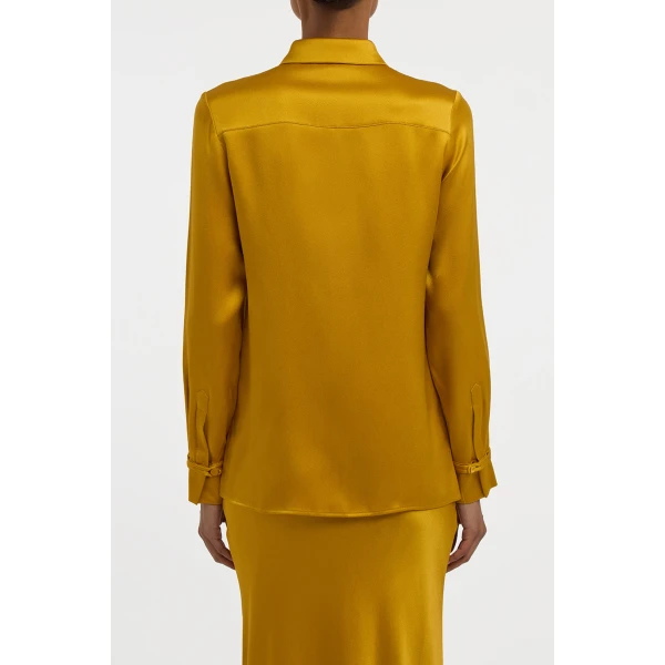 Gabriela Hearst Cruz Shirt in Golden Birch Silk Satin, view 5