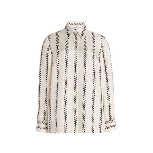 Gabriela Hearst Cruz Shirt in Ivory Multi Printed Silk Twill, view 2