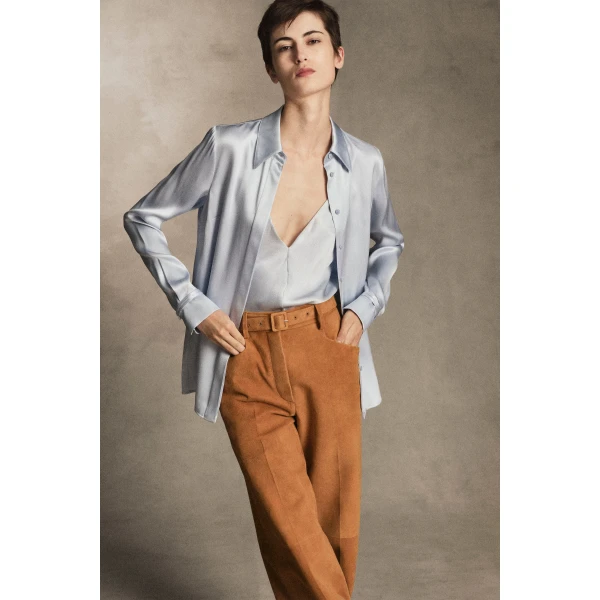 Gabriela Hearst Cruz Shirt in Light Blue Silk Satin, view 2