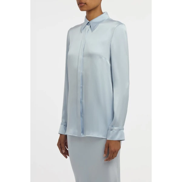 Gabriela Hearst Cruz Shirt in Light Blue Silk Satin, view 3
