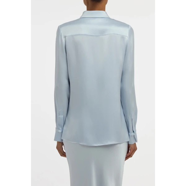 Gabriela Hearst Cruz Shirt in Light Blue Silk Satin, view 5