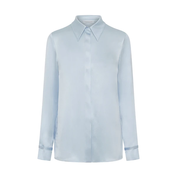 Gabriela Hearst Cruz Shirt in Light Blue Silk Satin, view 6