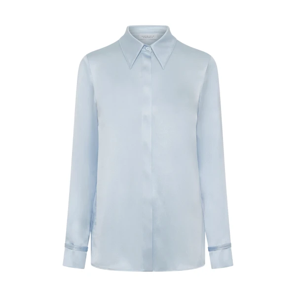 Gabriela Hearst Cruz Shirt in Light Blue Silk Satin