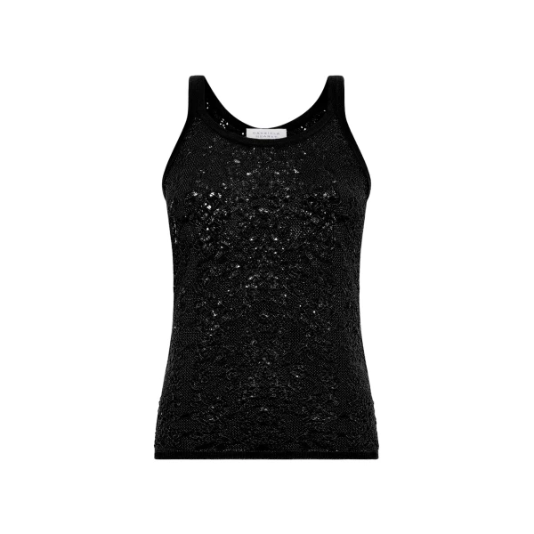 Gabriela Hearst Cyrinne Lace Knit Tank Top in Black Merino Wool, view 2